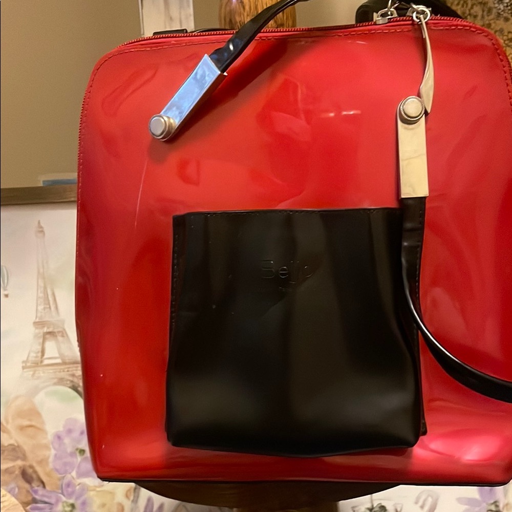 Beijo Black & Red Patent Leather Bag